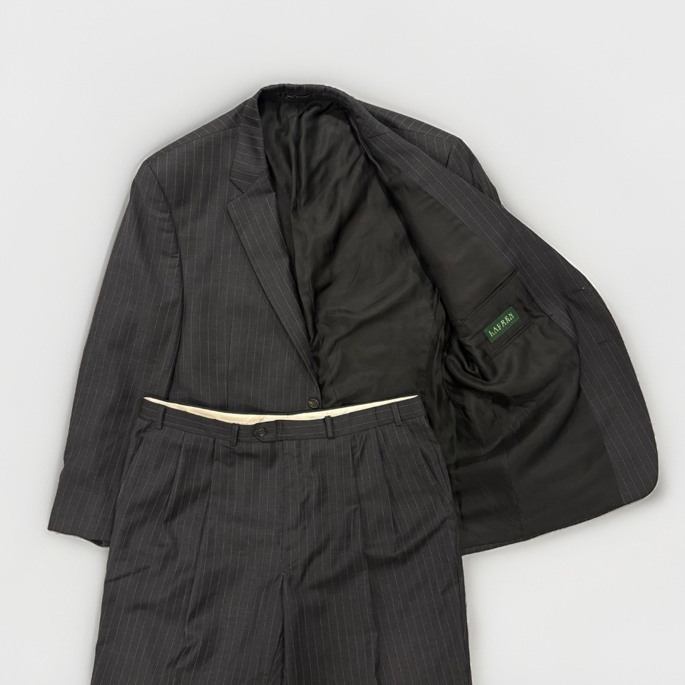 Lauren Ralph Lauren Pinstripe 2-Piece Suit Mens 46R Charcoal Gray 100% Wool